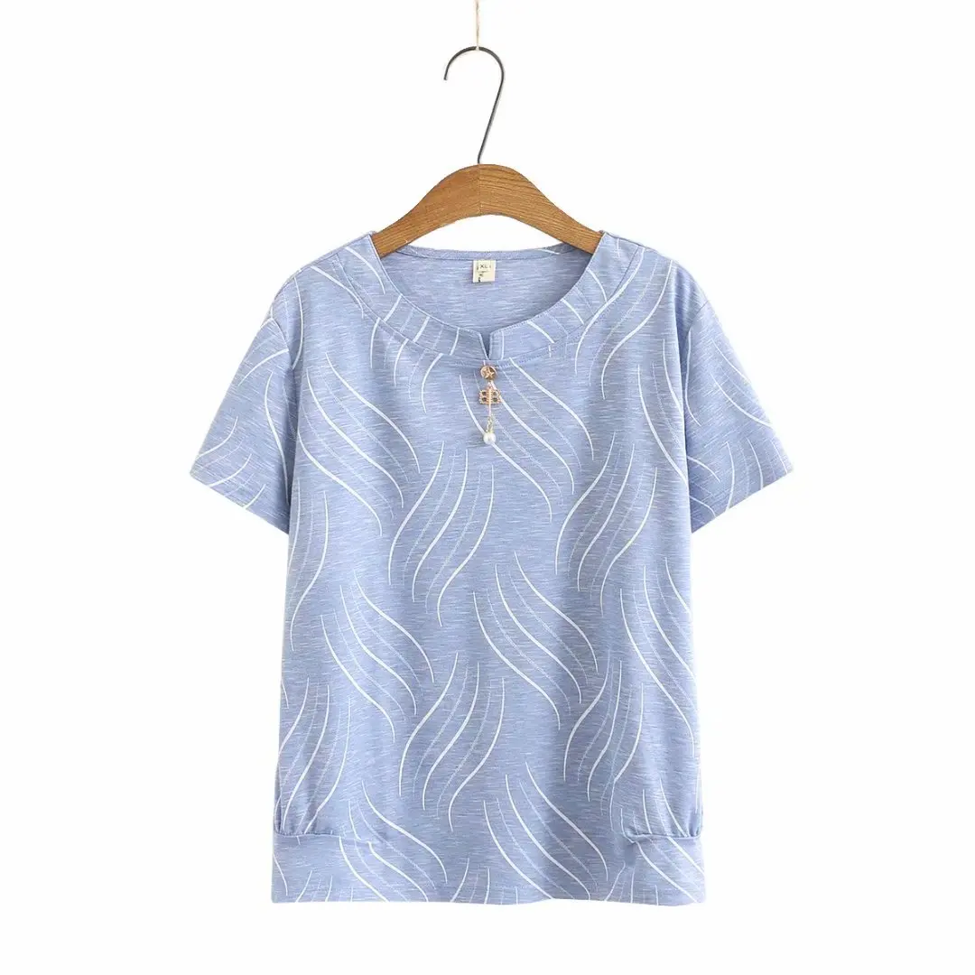 

Plus size O neck striped beading short sleeve women tshirts 2021 new summer causal ladies cotton t shirts female tops t-shirts