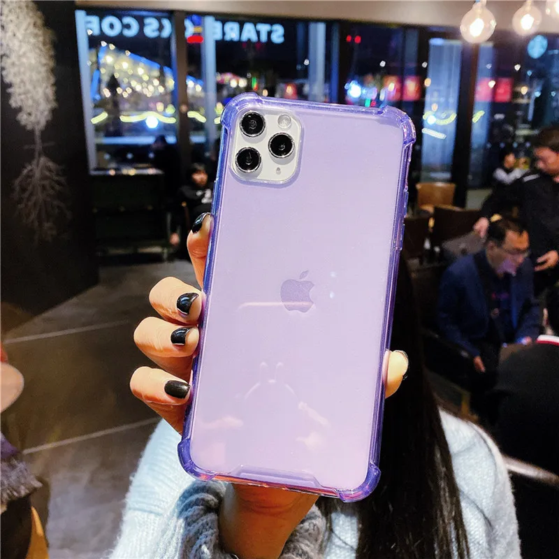 USLION противоударный армированный Прозрачный чехол для iPhone 11 Pro Max XS Max XR X 8 7 6 6s Plus 5 5S SE прозрачные телефонные чехлы крышка подушки безопасности - Цвет: Purple