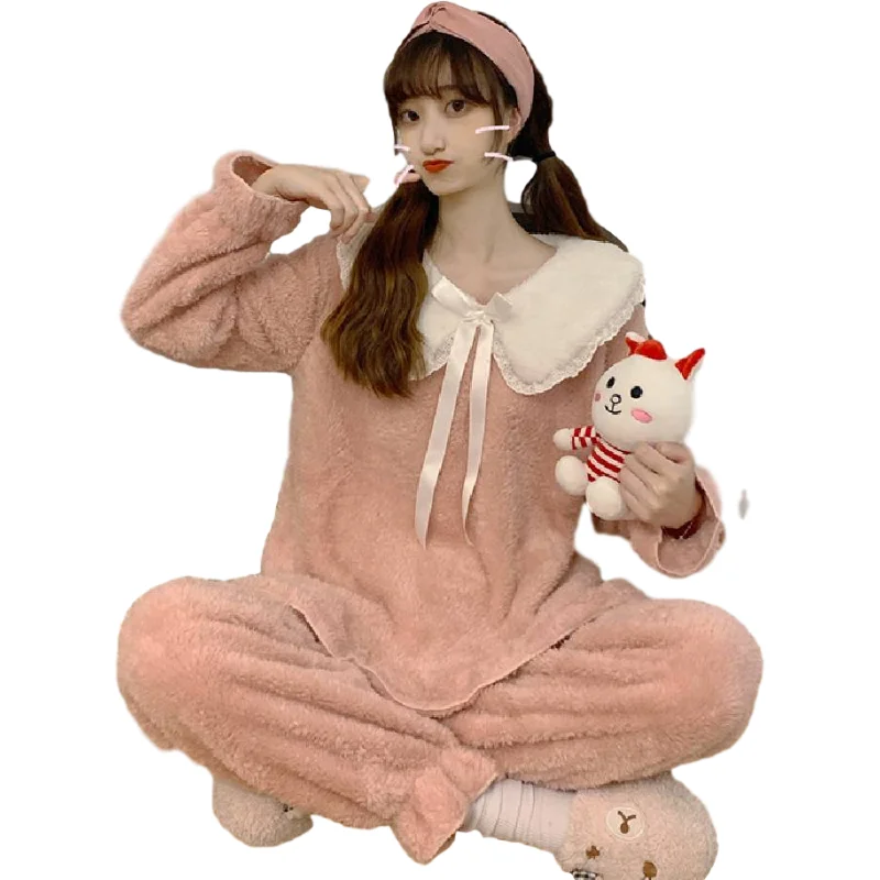 

New Winter Thick Warm Pajamas Sets For Women Sleepwear Homes Clothing Pajama Home Wear Womens Pyjamas Set Velvet Pants Nightwear