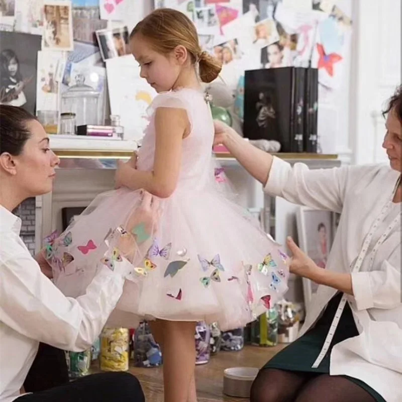 Платье с бабочками для девочек Рождественское платье из фатина блестками