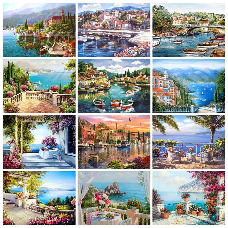 

PhotoCustom Paint By Numbers Kits On Canvas Seascape DIY Frame 60x75cm Oil Painting By Numbers Scenery Hand Painting Decor Wall