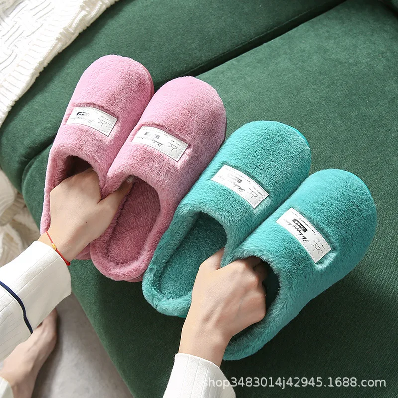 

Мужские и женские новые хлопковые тапочки осень-зима домашняя сумка с двумя туфлями теплые и Нескользящие плюшевые хлопковые тапочки