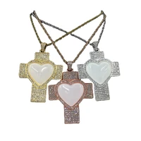 10 pcs lot new arrival hip hop heart photo sublimation blank necklace cross shape customized jewelry for gifts