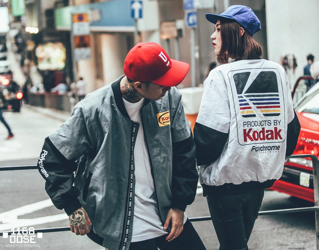 Японский хип хоп стиль MA1 курточка бомбер Harajuku пилот уличная печать Kodak куртки для