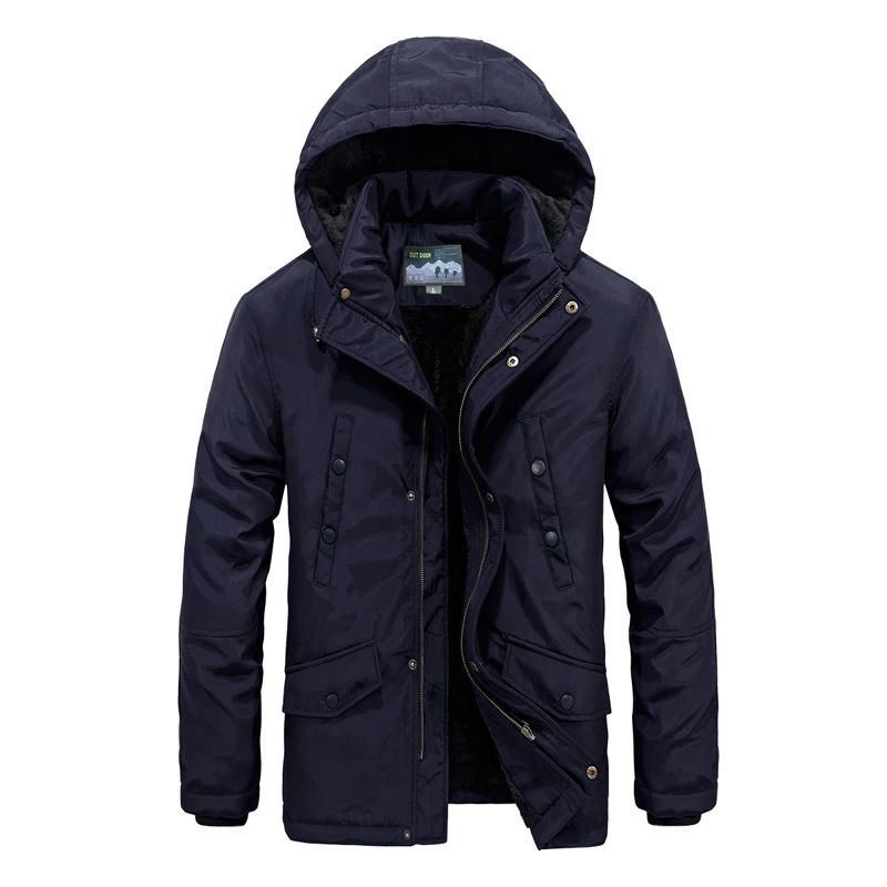

Men's Jacket for Winter Thick Coat Warm Parkas New Male Military Overcoat With Fur Liner Plus Velvet Hooded Clothing
