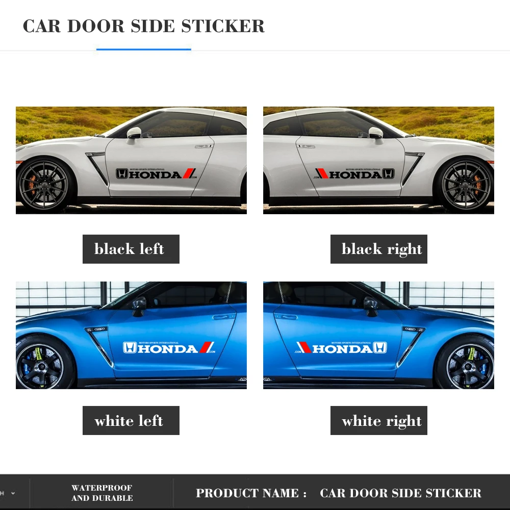 

2PCS Car Styling Door Side Stickers Car Body Vinyl Stripe Decals Accessories for Honda Mugen Power Civic Accord Car Accessories