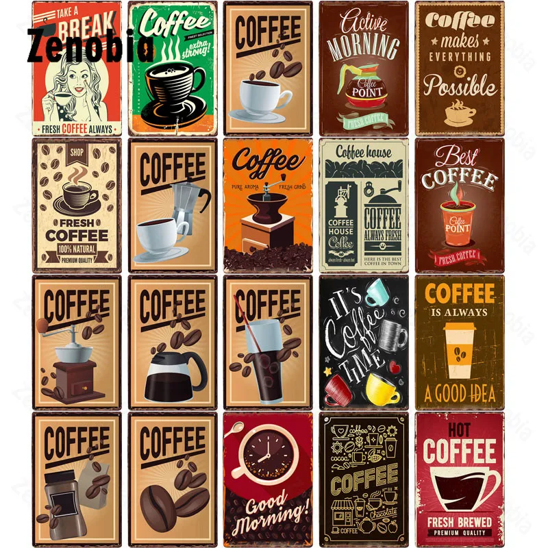 

Coffee Metal Sign Decorative Tin Sign Plaque Metal Poster Plate Shabby Retro Home Decoration for Cafe Coffee Shop Wall Decor