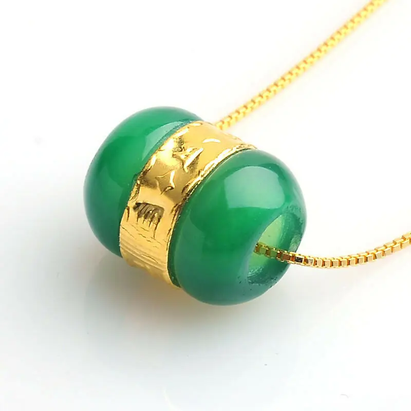 2pcs New Fine Green Hetian Jade &24K Yellow Gold Pendant Lucky Chalcedony