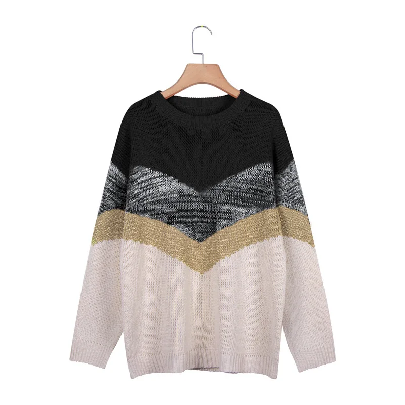 Casual Knitted Sweater Women Autumn 2021 Long Sleeve Knit Sweaters Pullover Femme Pacthwork Elegant Loose Winter Knitwear | Женская