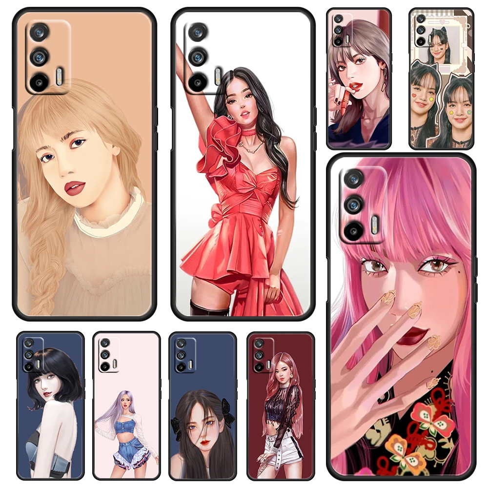 

Pretty Girl Group Pink For OPPO Realme GT Explorer Master Neo Flash Edition C21 C20 C15 C11 C3 Soft Black Phone Case