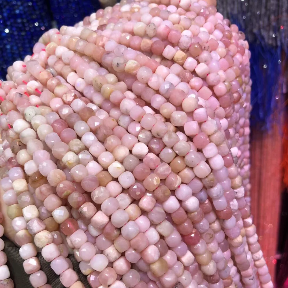 Natural Stone Loose Beads Pink Opal Cube Faceted DIY for MakingJewelry Necklace Bracelet Accessories Size 4mm | Украшения и