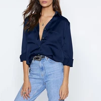 New Button Chiffon Shirts Women Tops and Blouses Pocket Long Sleeve Casual Clothing Black Red Navy Big Size T-shirt Female XXXL