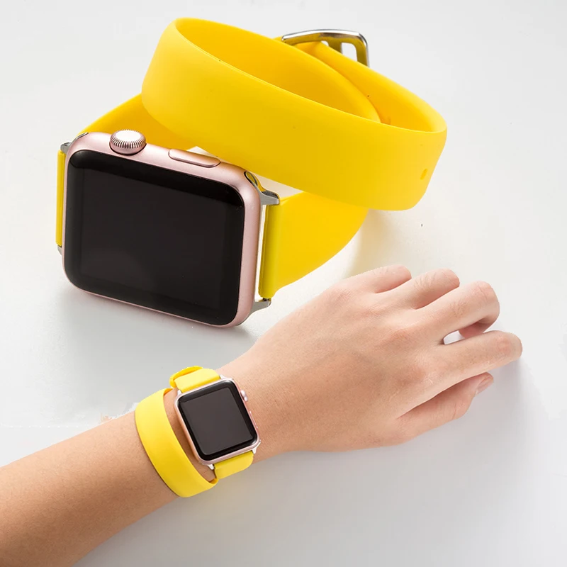 Двойной тур ремешок для Apple Watch Band 44 мм 40 спортивный силиконовый браслет correa iWatch 5 4