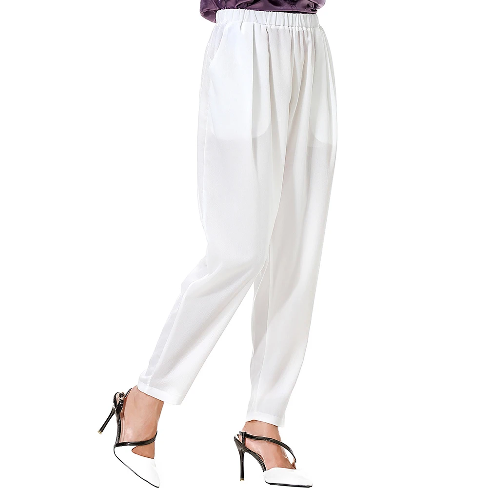 Повседневные Женские однотонные свободные длинные широкие брюки с карманами