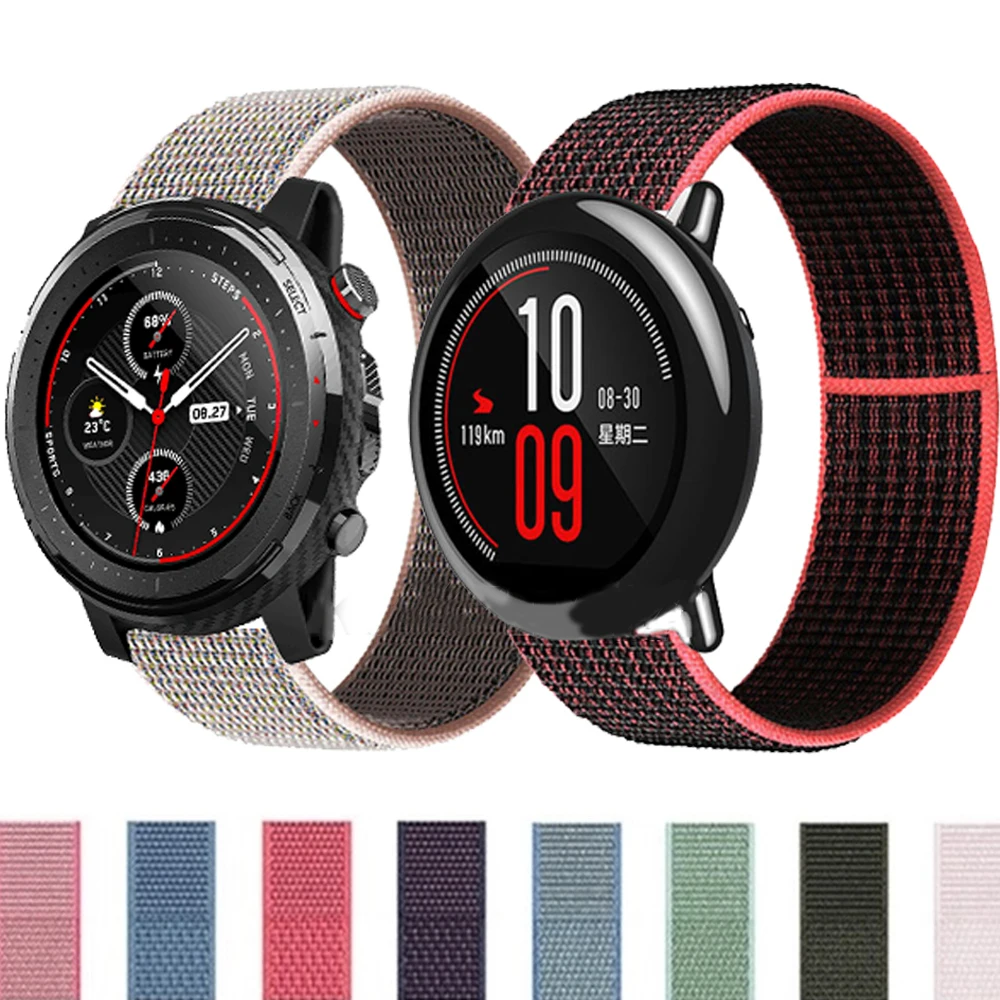 Ремешок нейлоновый 22 мм для смарт часов Xiaomi Amazfit Pace Stratos 3 2/2S плетеный браслет GTR 47