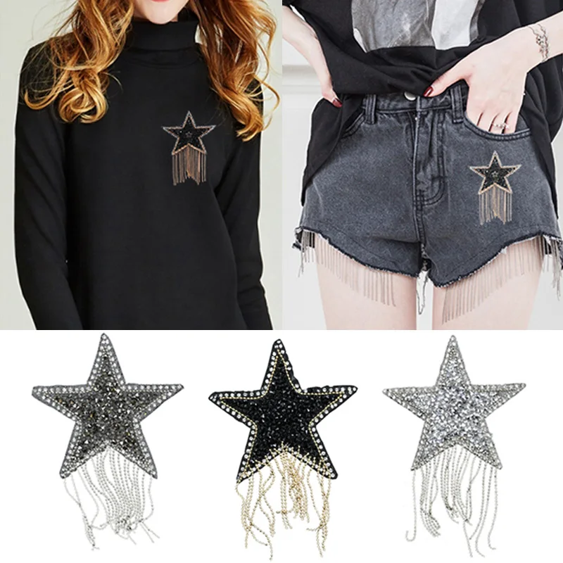 Блестящие нашивки Стразы со звездами и кисточками Аппликации наклейки с