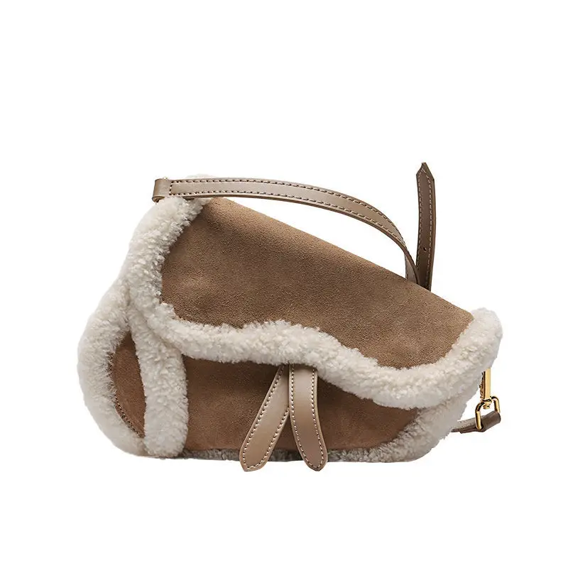 

Fashion Winter Lamb Saddle Shoulder Bag Female Luxury Handbags High Quality Women Crossbody Bags For Designer Leather Suede