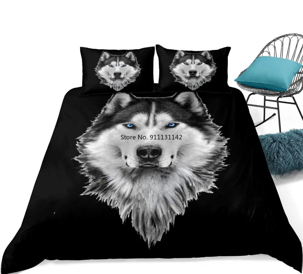 

Dog Bedding set cool animal Duvet cover set for teen Husky bed set boy Bed line with pillowcases king black home textile