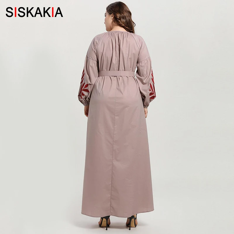 Siskakia для женщин размера плюс длинное платье цвета хаки с цветочной вышивкой