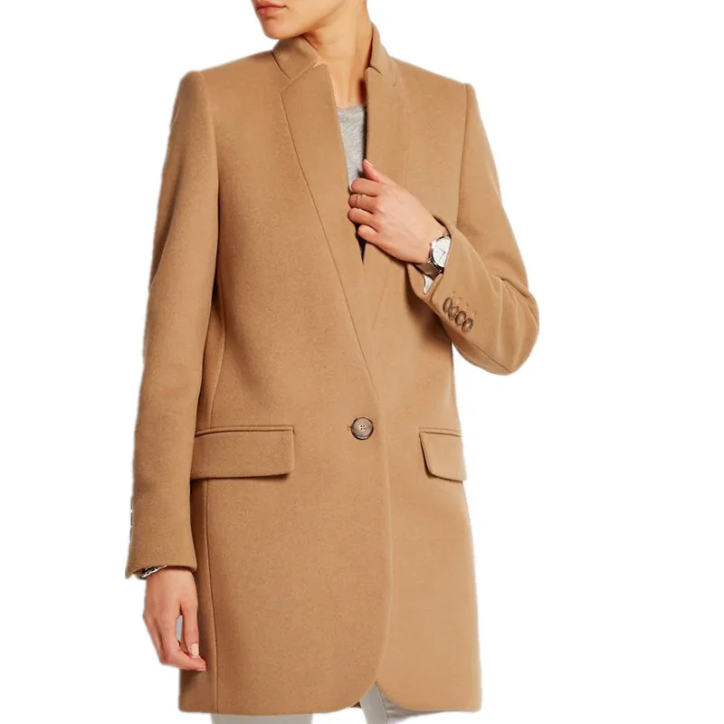 

Winter Women Wool Coat 2022 Elegant Warm Long Coat Office one button Fashion Womens Coats