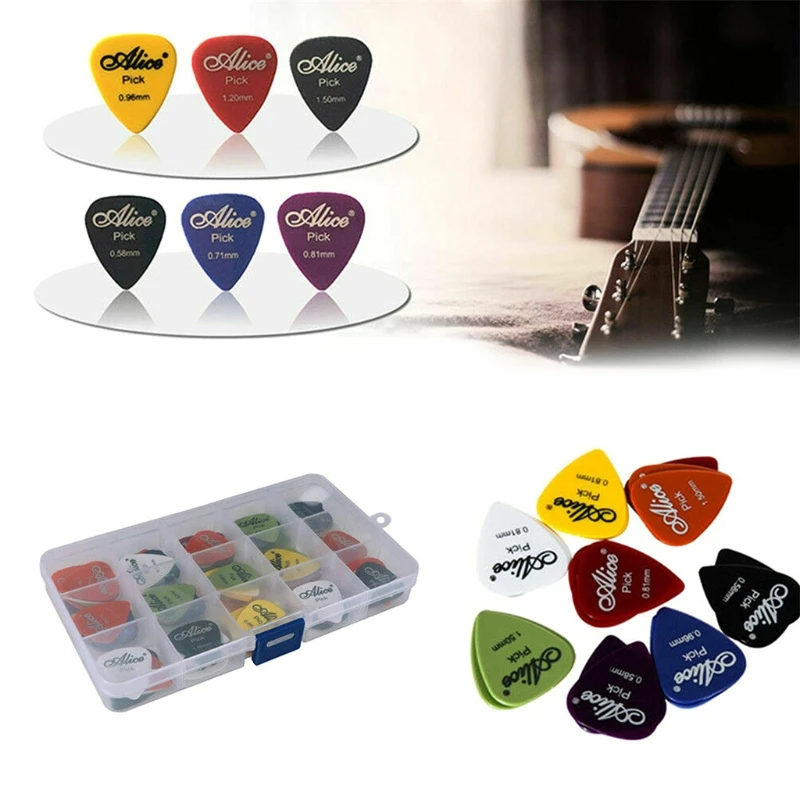 

100Pcs Electric Acoustic Guitar Picks Plectrum 0.58/0.71/0.81/0.96/1.20/1.50mm Thickness Accessories T4MF