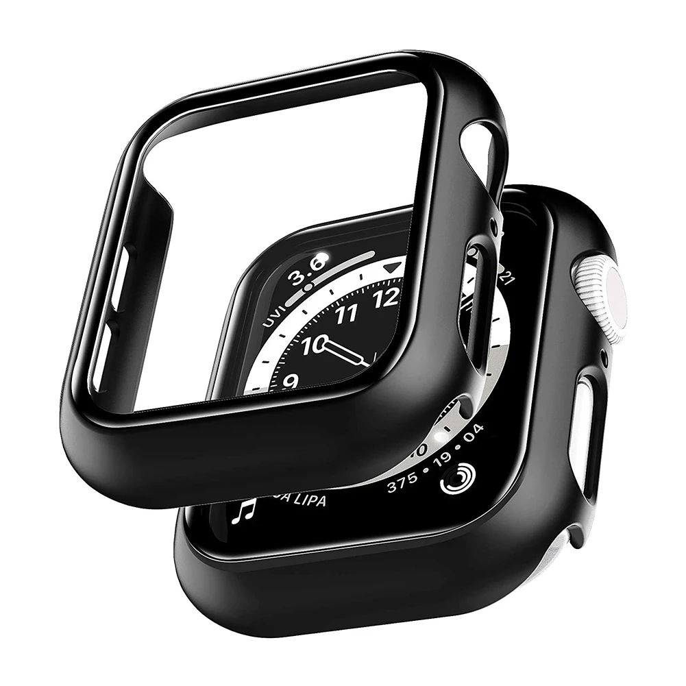 

2pcs Protective Case for Apple Watch 4 5 6 Tempered Glass Screen PC Protector Full Cover for iWatch