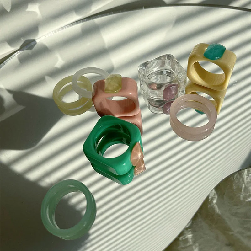 Peri коробка Карамельный цвет колец из смолы ювелирные наборы для женщин Красочные