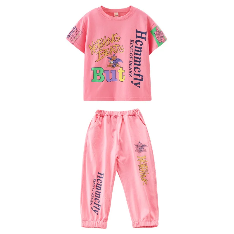 

Girls' Summer Suit 2021 New Color Letter Short-Sleeved Cropped Pants Two-Piece Set Girls' Leisure Sports Outdoor