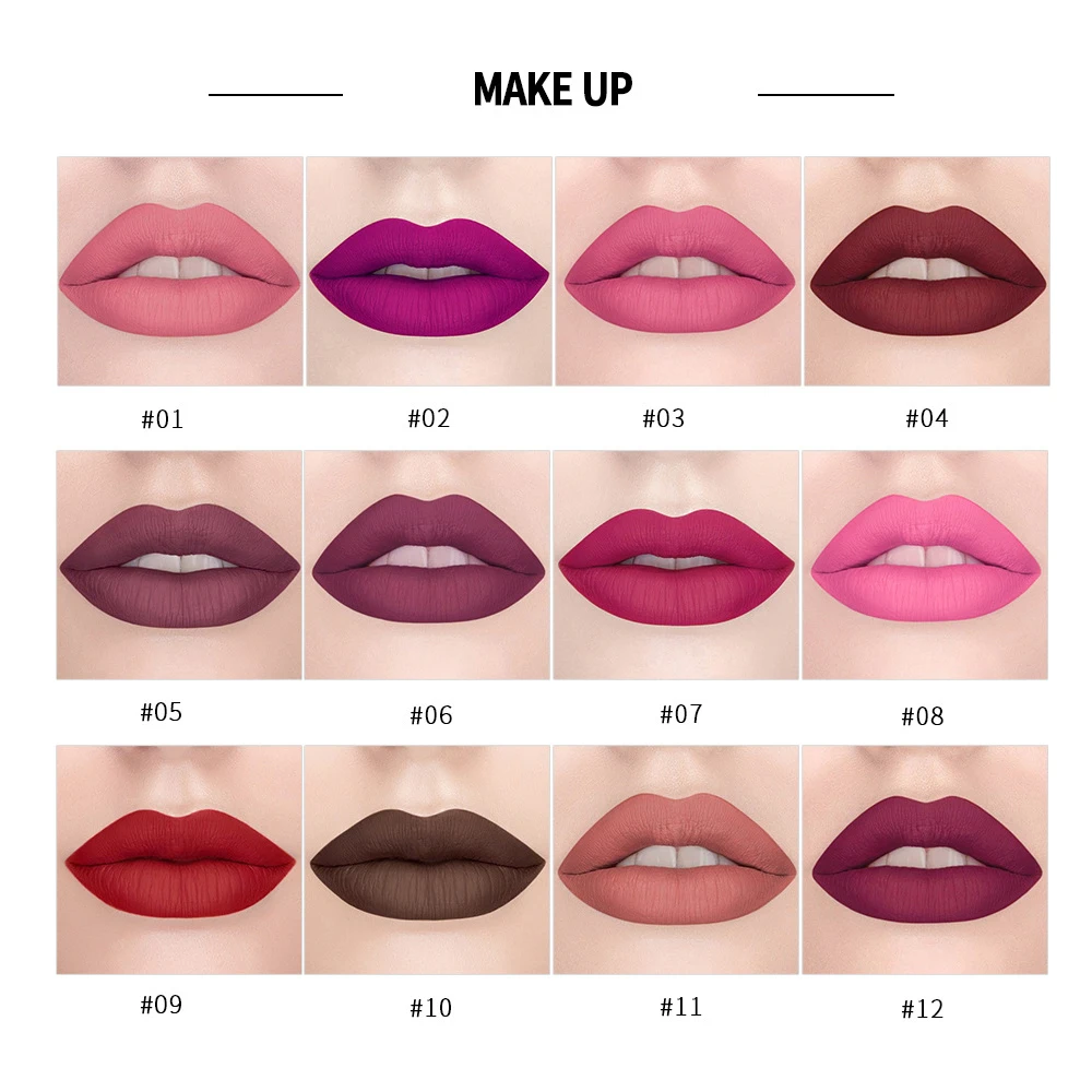 12 Цветов матовые губные помады в звездочку красное бархатное татуаж губ макияж