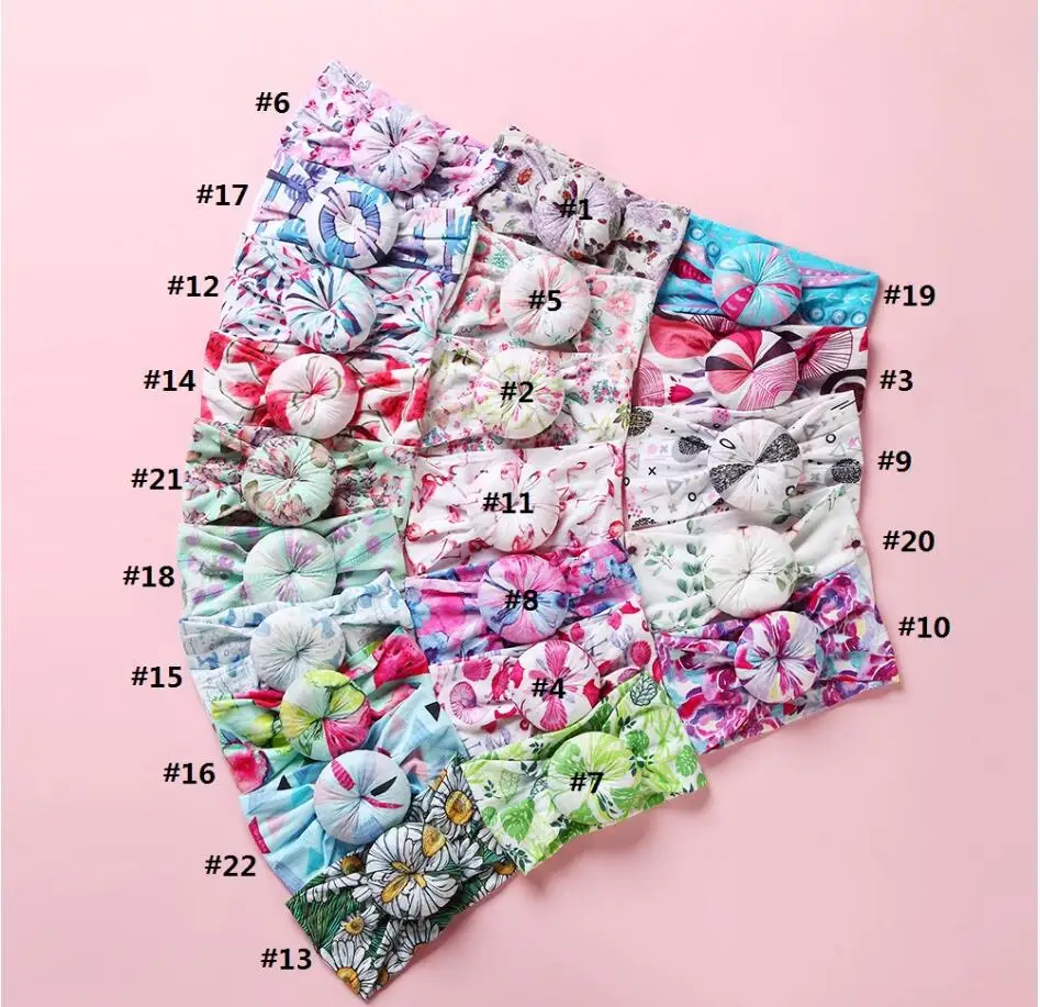 

24PC/lot Round Knot Nylon Headband Newborn Floral Fruite Print Donut Nylon Headband,Nylon Headwraps For Baby Girls Kid New Fall