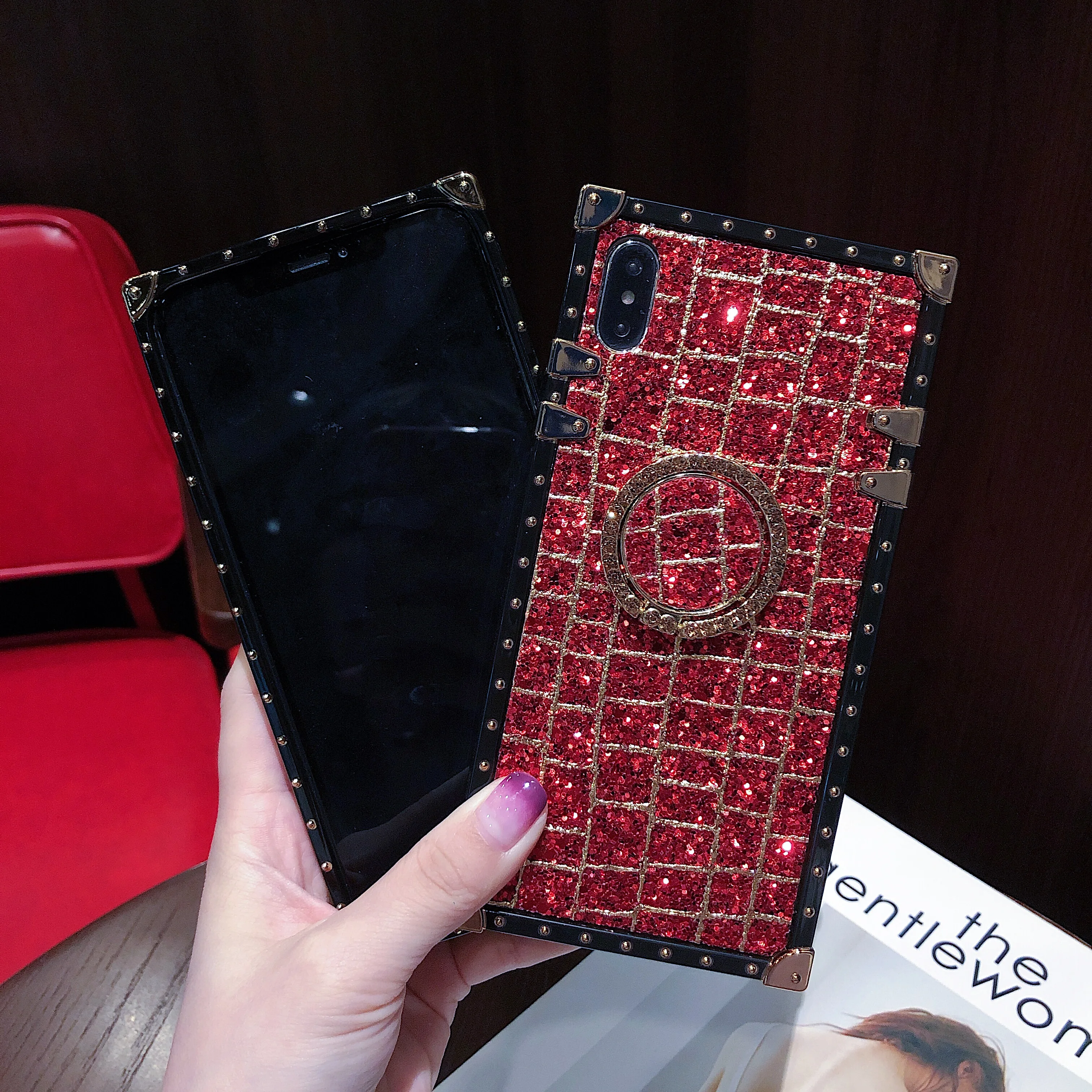 Case For iPhone 11 Pro Max Covers Korean Square Glitter Diamond Ring stand Xr X Xs 7 8 6S Plus Cover |