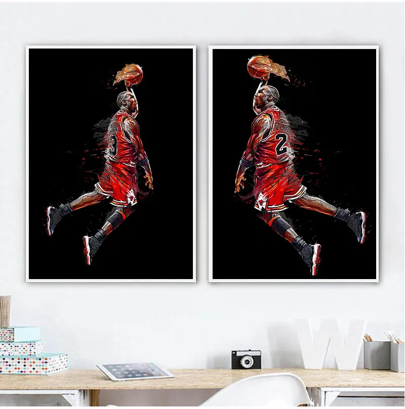 Абстрактная живопись Майкл плакат Джордан Fly Dunk Баскетбол настенные картины для