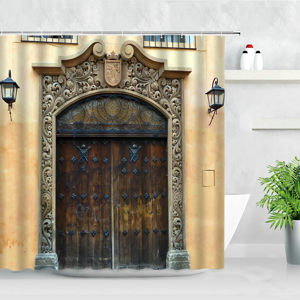 

Moroccan Elderly Door Art Architecture Geometry Shower Curtain Windproof Bathroom Decoration Home Furnishing