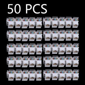 50pcs tool free cat5e utp network module rj45 connector information socket computer outlet cable adapter keystone jack for amp free global shipping