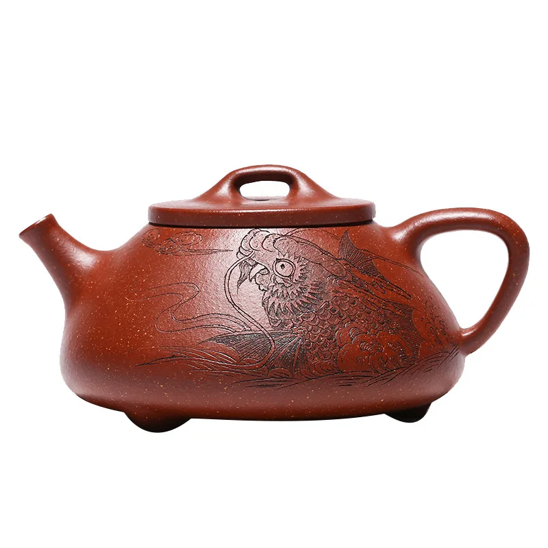 

Yixing purple clay pot producing area pure hand carved ziye Shipiao teapot and tea set