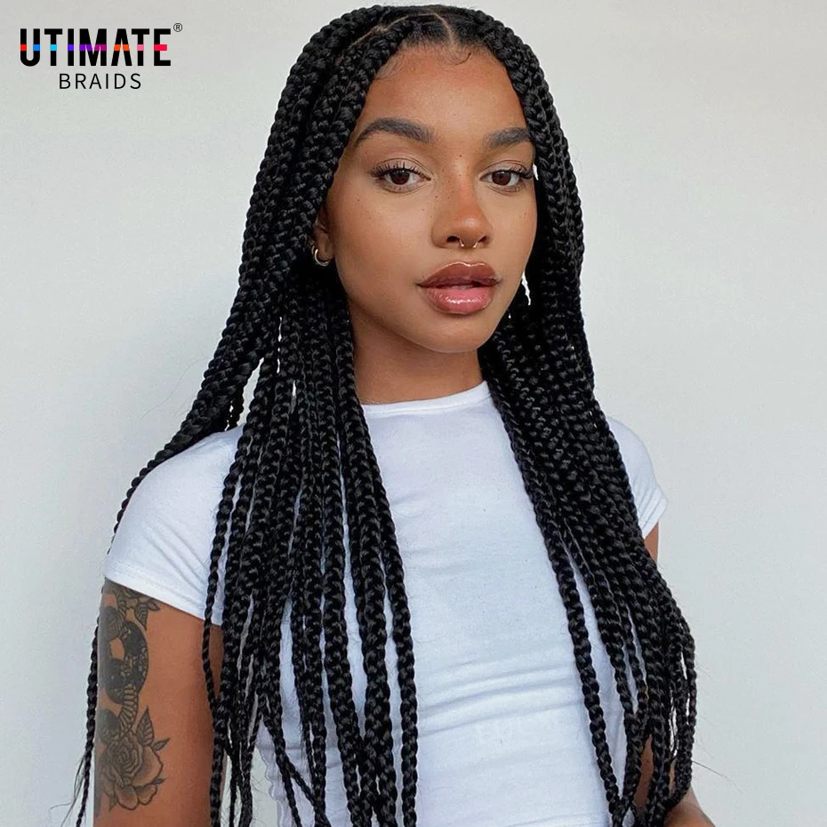 

32inch Large KnotLess Box Braid Lace Wig for Black Women Braided Wig Full Lace Glueless Box Braids Wig Women Synthetic Braided
