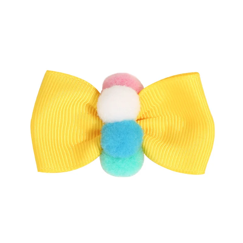

20pcs Fashion Stain Ribbon Bow Hairpins Color Pom Pom Bowknot Hair Clips Princess Headwear Boutique Hair Accessories for Girls