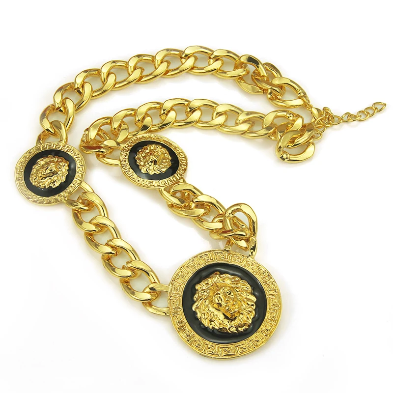 

European and American fashionable hip hop alloy drop oil lion head necklace