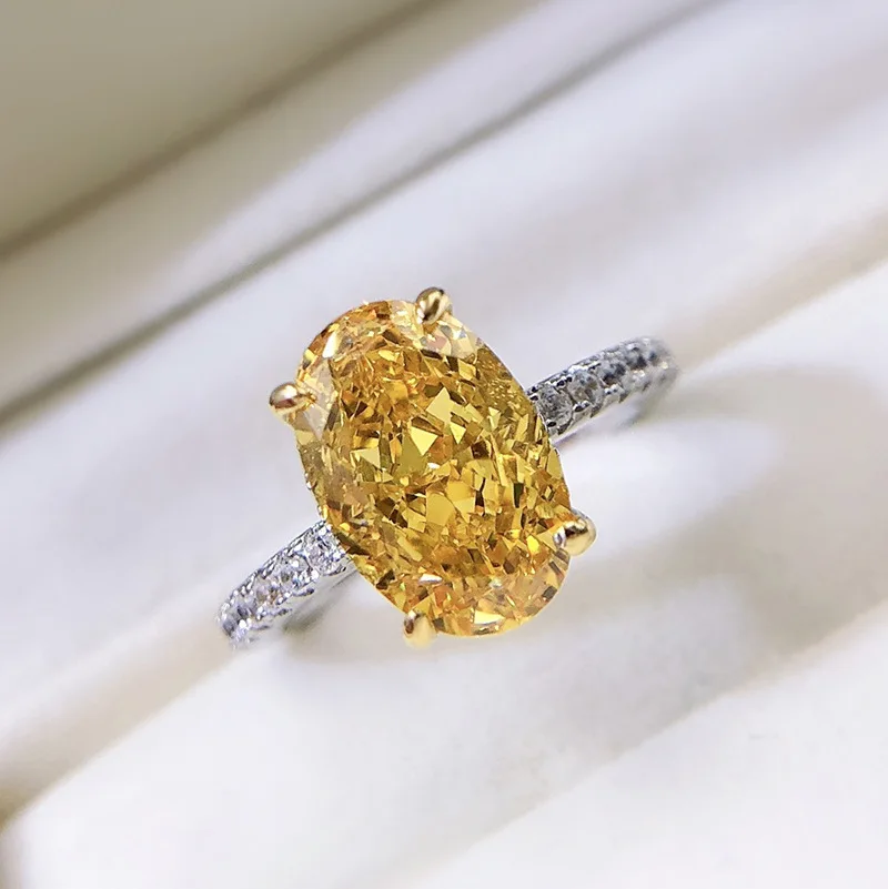 

Solid 925 Sterling Silver 8*12MM Ice Broken Oval Created Moissanite Diamond Citrine Ring For Women Engagement Fine Jewelry 2021