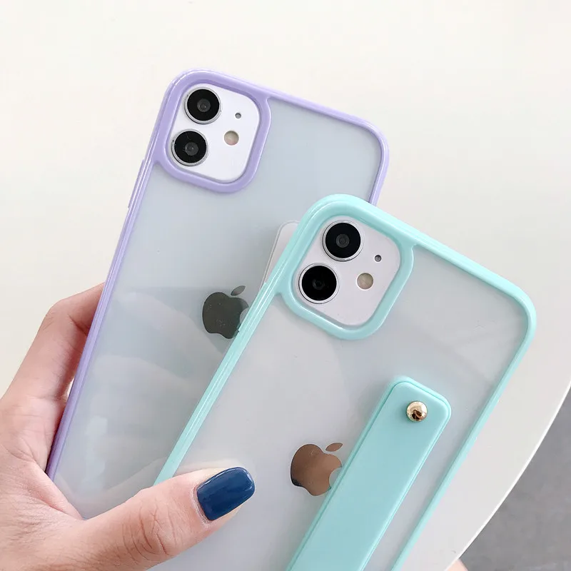 

Transparent Cute color frame wrist support soft hard Phone Case for iphone 11 Pro Max X XS XR 7 8 Plus SE 2020 Back cover gift