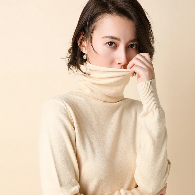 Beige and Camel Jeseca осень зима женские свитера сплошной базовый водолазка трикотаж корейская мода для девочек милые Harajuku трикотажные пуловеры джемперы - Цвет: Beige and Camel