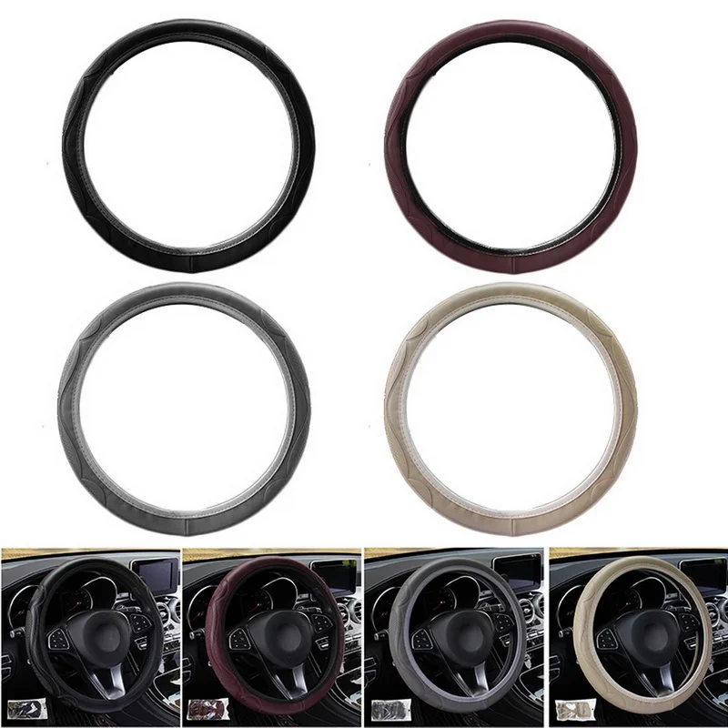 

Car Steering Wheel Imitation leather Cover Artificial Leather Car Covers Suite 4 Color Texture Soft Auto Accessories Protector