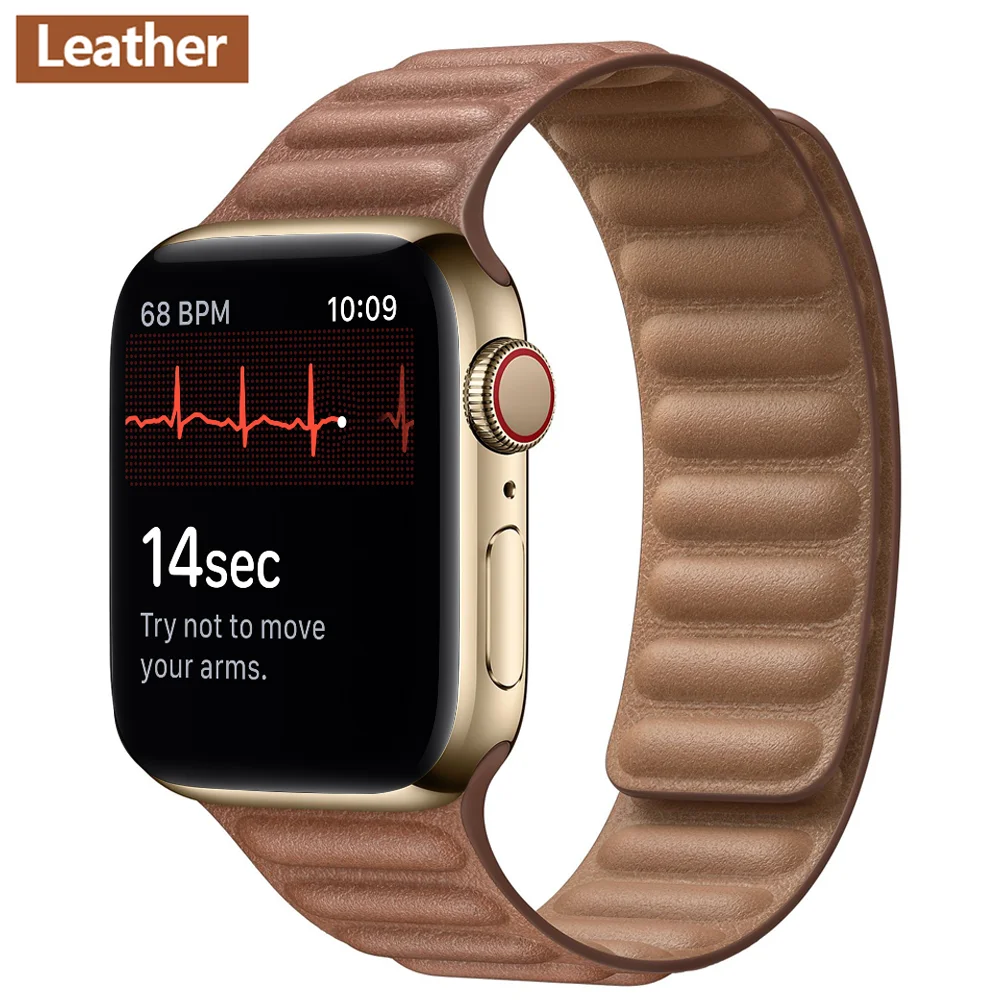 

Leather Link strap For Apple watch band 44mm 40mm 38mm 42mm watchabnd original Magnetic bracelet apple Watch seires 3 5 4 6 SE