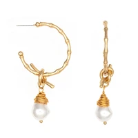 jaeeyin 2021 new arrivals hoop bamboo gold color white pearl wire wrape twist dangle removable gift for women girlfriend