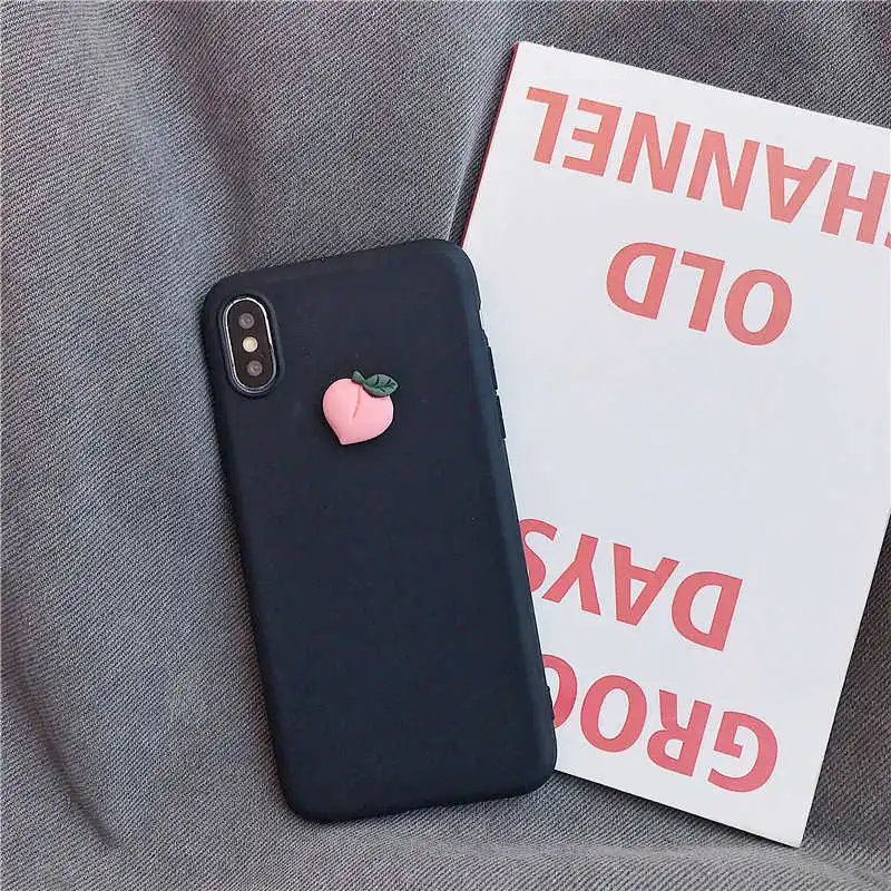 Милый 3D фрукт банан персик виноград чехол для samsung Galaxy S10 5G S10E S9 S8 plus S7 S6 edge Прекрасный Мягкий ТПУ задняя крышка funda capa - Цвет: black peach