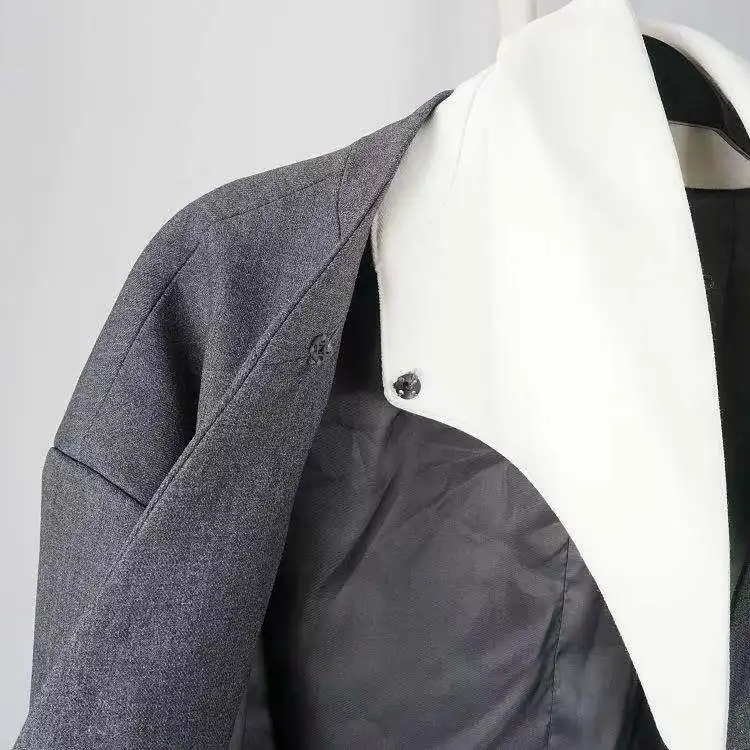 Cheerart укороченная куртка женская серая открытая стежка пальто короткая Высокая