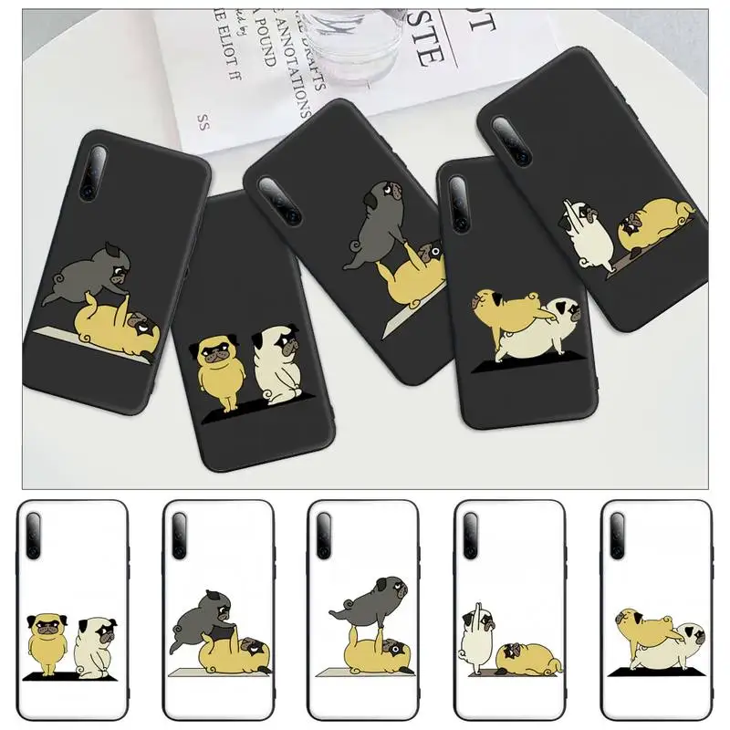 

New Product Funny Yoga Pug Dog Black Silicone Mobile Phone Cover Case For Huawei P9 P10 P20 P30 P40 Lite Pro P Smart 2019 2020