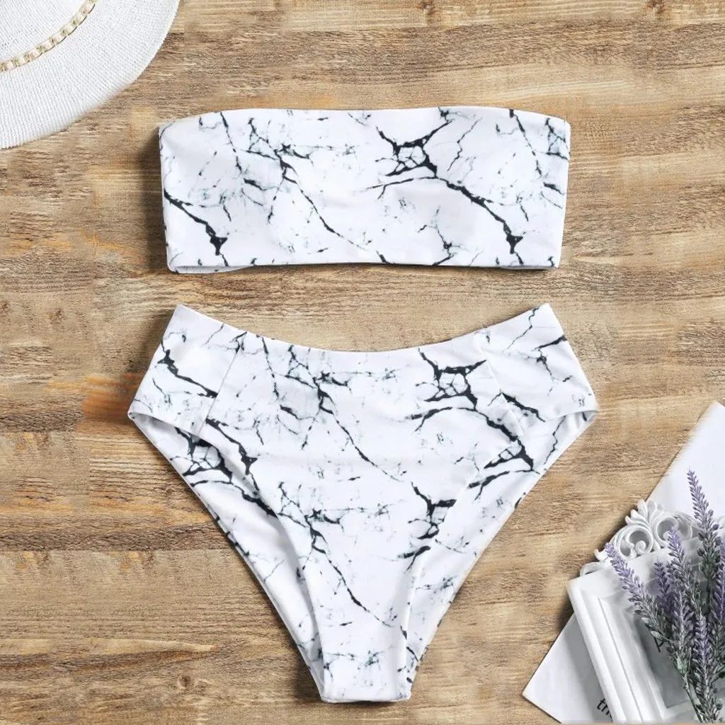 

Casual In Stock Bikini Set Marble Print Bathing Suit Female Push Up Bikini High Waisted Swimsuit Mayo Lady Swimwear