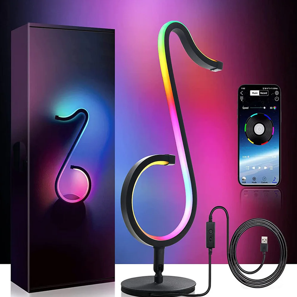 

Настольная лампа TikTok с музыкальными нотами, USB, светодиодсветодиодный неоновая лампа, атмосферный свет, s APP + настосветильник лампа с дистан...