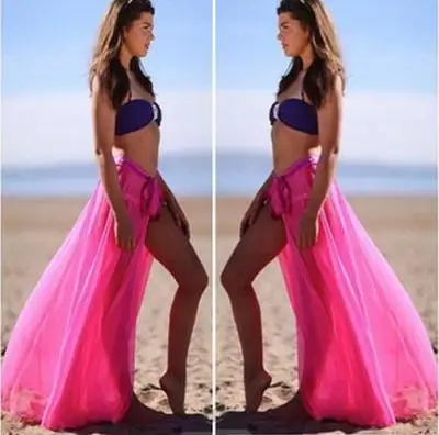 pink Bkning, женское бикини, саронг, сексуальный купальник, накидка, прозрачная накидка, пляжная юбка макси, летняя пляжная одежда, длинное платье, туника, Saida De Praia - Цвет: pink